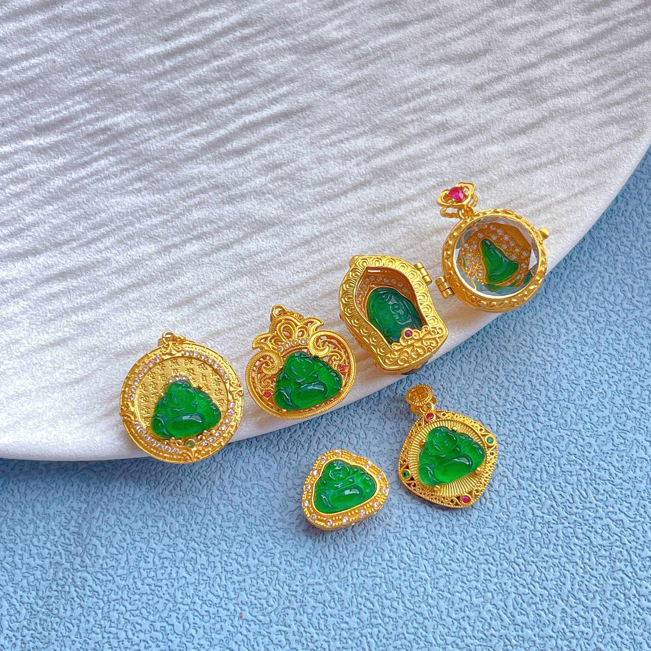 s925古法金纯银配饰天然A货翡翠无相佛香囊盒吊坠佛公项链挂坠diy,饰品/流行首饰/时尚饰品新,银饰配件,淘宝优惠券,粉丝福利购,淘宝优惠卷