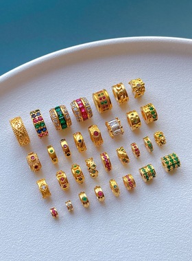 包24K古法金保色配件微镶锆石大孔隔珠隔片垫片桶珠diy串水晶手链