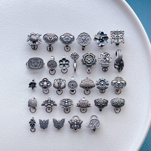 老银配件瑞兽花双鱼压襟扣挂吊坠