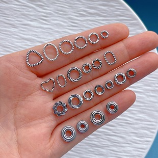 925纯银饰配件麻花锤纹手链隔珠隔片盘缠跑环连接环闭口圈diy配饰