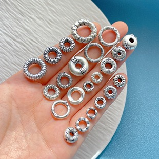 足银999纯银饰配件锤纹龙扣跑环卡珠环隔珠连接环扣子diy手串配饰