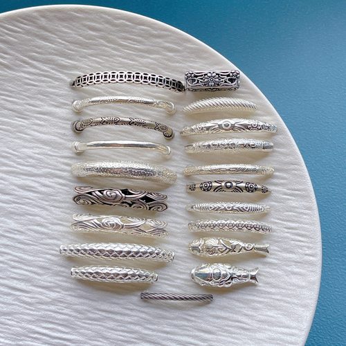 纯银锦鲤祥云锤纹麻花弯管隔珠