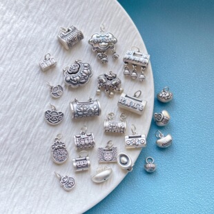 足银999纯银饰配件元宝锦鲤年年有余如意锁吊坠提溜挂坠diy手串