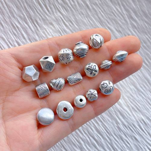 纯银锤纹隔珠桶珠拉丝爱心珠diy