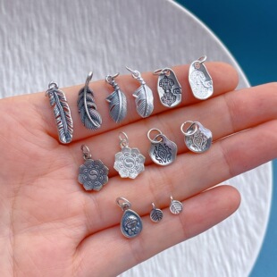 s925纯银饰配件羽毛八卦金刚杵小佛吊坠提溜挂坠diy佛珠手串配饰
