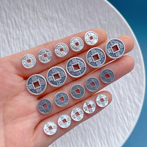 纯银五帝钱隔珠平安扣编绳配饰