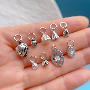 925纯银饰配件莲蓬花苞两世欢吊坠藕片小提溜挂坠diy手串项链配饰