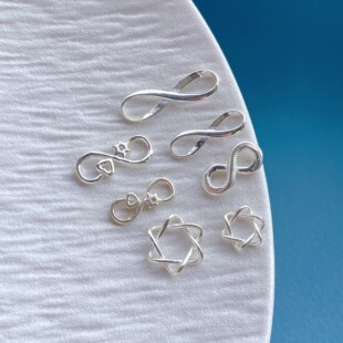 s925纯银饰配件六芒星8八字扣环扣吊坠连接扣diy手串编绳配饰材料