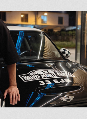 复古MINI主题车身拉花蒙特卡洛37号冠军33EJB车贴改装车贴纸周边