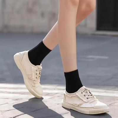 女鞋帆布鞋休闲补丁低帮小白鞋