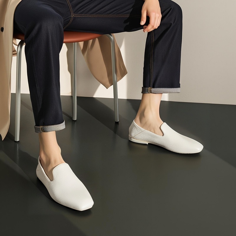 简约乐福鞋复古一脚蹬白色单鞋