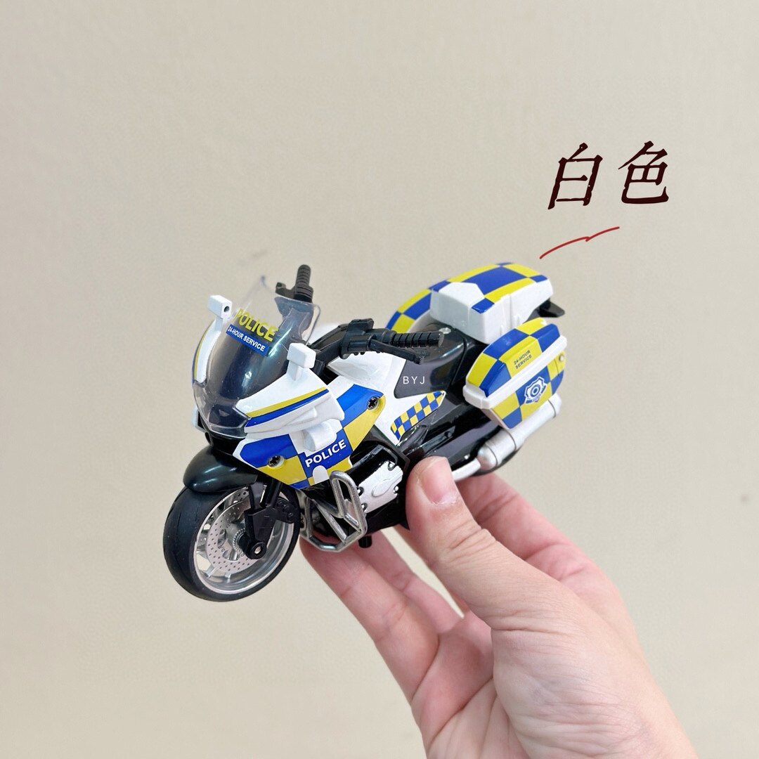 仿真警笛鸣音铁骑摩托车国宾警车回力合金模型带灯光炫酷儿童玩具