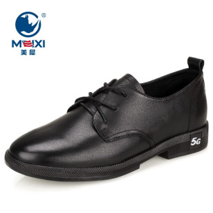 美犀2019新款英伦风单鞋流行女鞋牛津鞋黑色小皮鞋女系带百搭上班