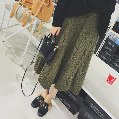 麻花韩版针织毛线裙半身女长裙秋冬款中长款高腰宽松松紧腰a字裙|msdalam kategori Butik wanita / wanita, skirt - dari Buy2taobao.com untuk memberikan perkhidmatan ejen Taobao profesional membeli