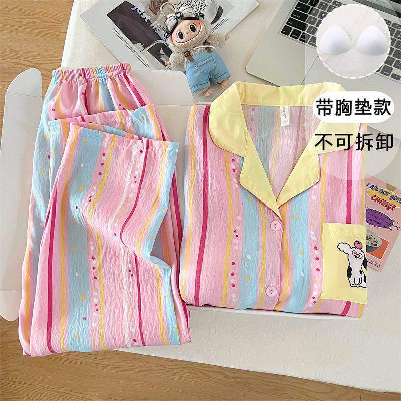 春秋天韩版新款带胸垫云朵棉睡衣女长袖宽松卡通家居服网红套装女,女士内衣/男士内衣/家居服,睡衣/家居服套装,淘宝优惠券,粉丝福利购,淘宝优惠卷