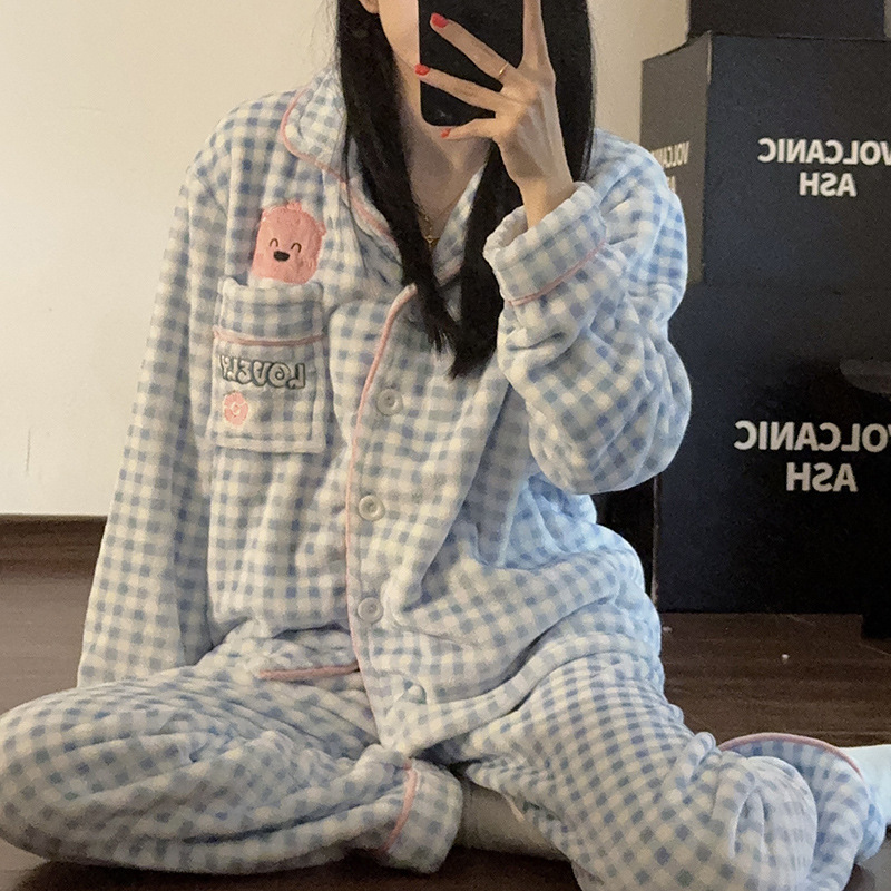 珊瑚绒小海狸露比loopy睡衣女款秋冬季加厚加绒冬天韩版ins家居服