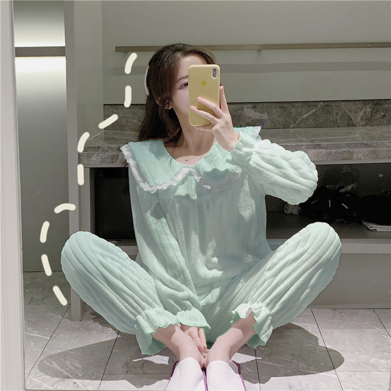 珊瑚绒睡衣女冬加厚加绒可爱公主风法兰绒保暖闺蜜睡裙套装家居服
