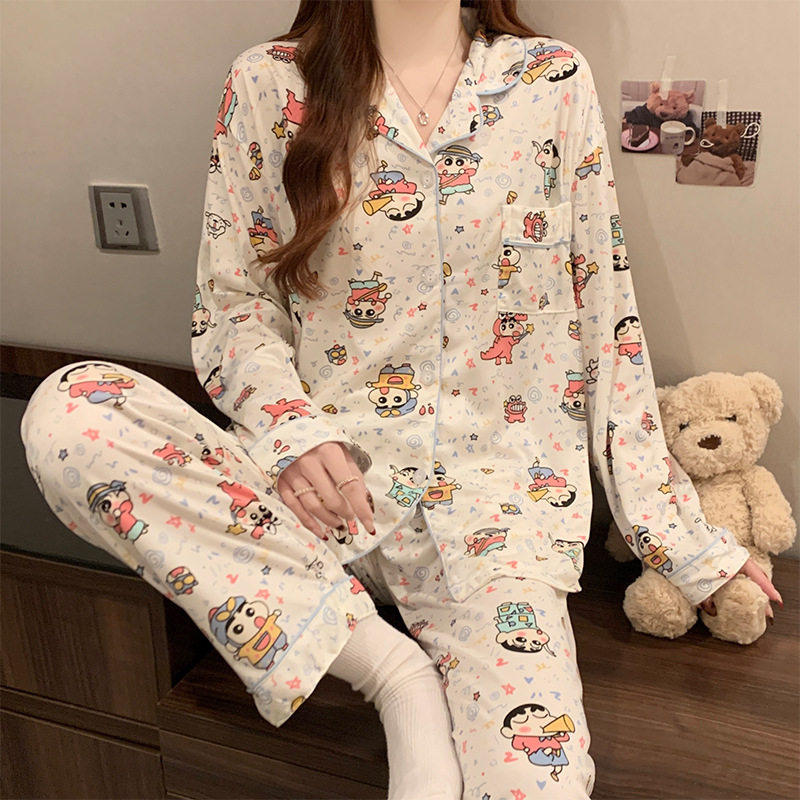 新款春秋季双长袖睡衣女开衫套装休闲卡通牛奶丝家居服女网红,女士内衣/男士内衣/家居服,睡衣/家居服套装,淘宝优惠券,粉丝福利购,淘宝优惠卷