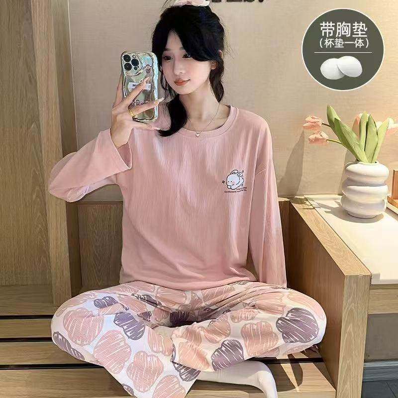 新款春季长袖圆领睡衣女长裤休闲带胸垫云朵棉家居服卡通套装,女士内衣/男士内衣/家居服,睡衣/家居服套装,淘宝优惠券,粉丝福利购,淘宝优惠卷