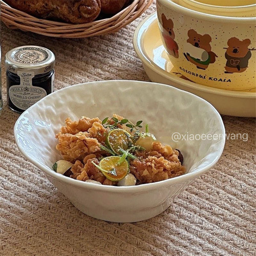 岩石纹碗家用餐具高颜值陶瓷汤面碗酸奶碗水果沙拉碗早餐斗笠碗