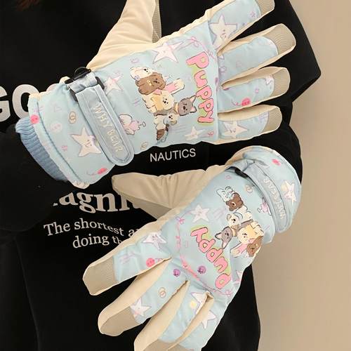 巨保暖！骑行手套女冬季滑雪户外运动分指学生电动车挡风防寒加绒