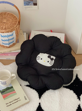 坐垫冬季可爱小猫屁垫椅子垫卧室抱枕家用飘窗垫子黑色花朵办公室