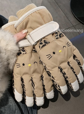 滑雪手套可爱卡通骑行女冬季保暖防寒分指棉手套加绒加厚可触屏