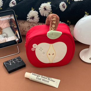 可爱苹果化妆包女便携大容量化妆收纳包手提分区刷子旅行洗漱包