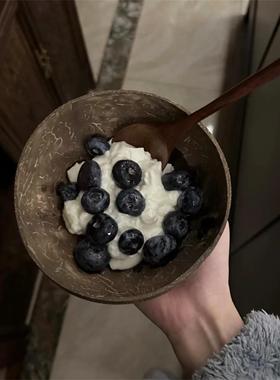 解锁新吃法！酸奶碗带勺椰子碗甜品沙拉家用早餐燕麦椰壳碗木碗