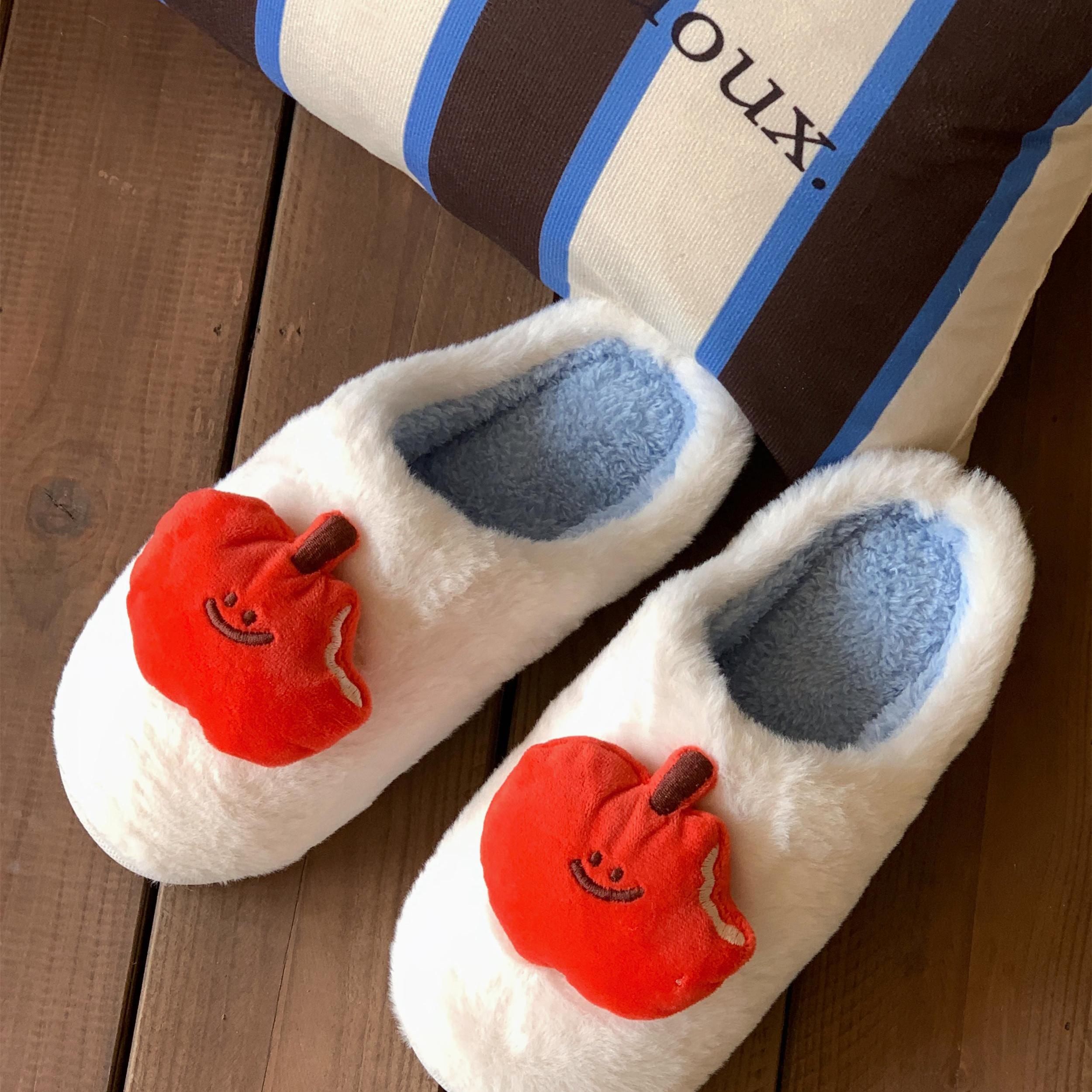 冬天拖鞋2024新款地板拖可爱苹果女士棉拖鞋秋冬季室内家居保暖