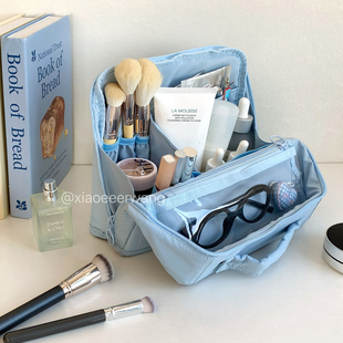 竖纹可立式化妆包外出便携大容量女收纳包旅行分区化妆刷洗漱包