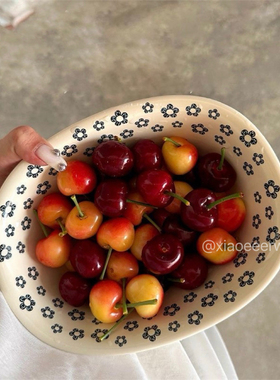 碗复古风日式蓝色小碎花餐具家用陶瓷椭圆水果碗高颜值沙拉酸奶碗