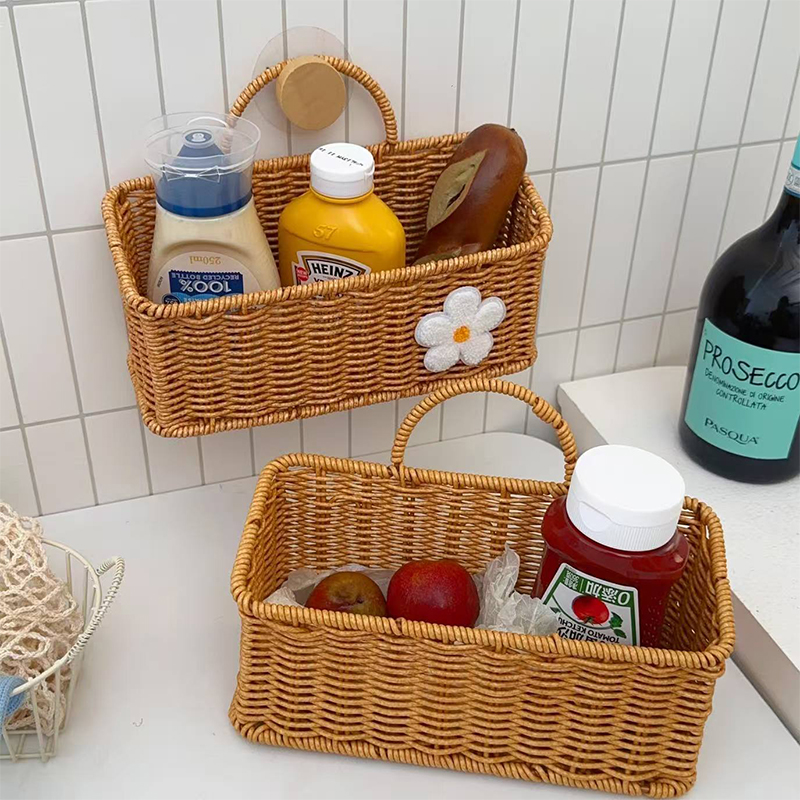姜蒜收纳筐厨房葱大蒜壁挂篮新款仿藤编织篮鸡蛋篮手提水果篮子