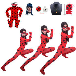 万圣节奇迹瓢虫衣服黑猫假发眼罩儿童舞会玛丽娜角色装扮cos服女