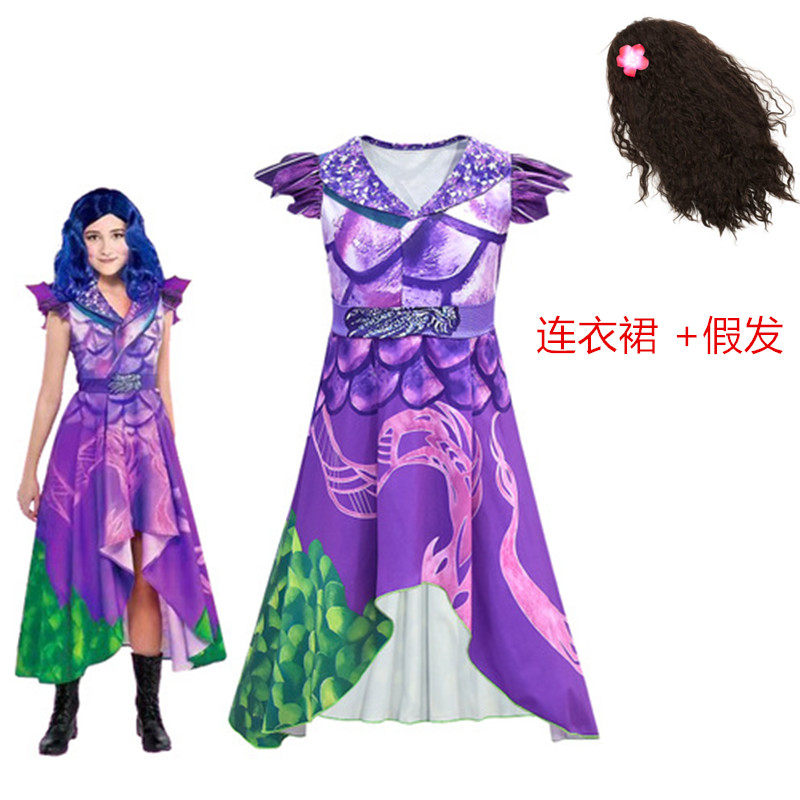 Descendants3后裔3万圣节cos服中大童连衣裙女童表演出服装+假发