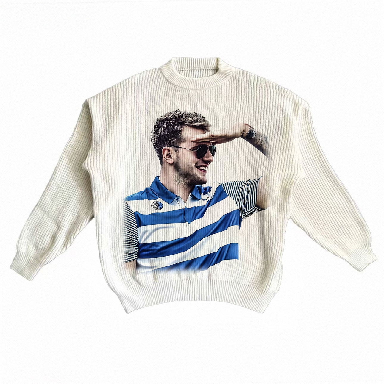 篮球球星东契奇美式圆领毛衣冬保暖数码直喷印花男女慵懒风针织衫