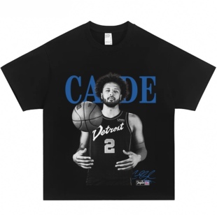 坎宁安美式直喷印花短袖T恤男纯棉重磅宽松夏季运动上衣