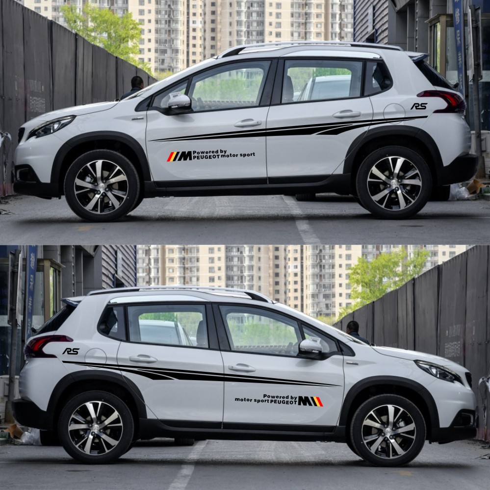 适用于标致2008车贴汽车装饰拉花个性腰线贴纸改装专用车身彩条