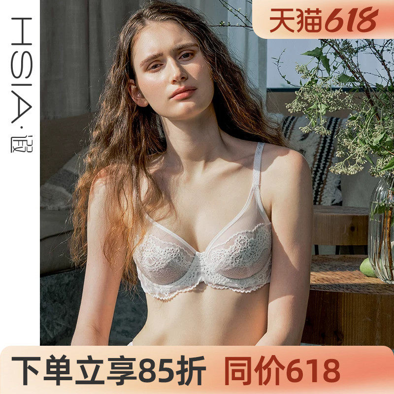HSIA遐内衣大胸显小轻薄全罩杯上托微聚拢胸罩白色性感蕾丝文胸夏