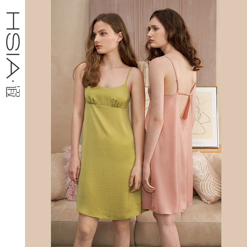 HSIA遐 吊带睡裙女士夏季宽松U型露背性感抹胸式轻复古睡衣家居
