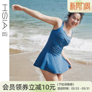 泳衣女微胖mm遮肉显瘦泡温泉保守连衣裙泳衣 大码 遐 大胸显小