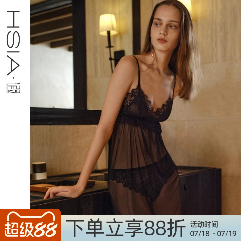 【郁金香】遐睫毛蕾丝丁字裤睡裙