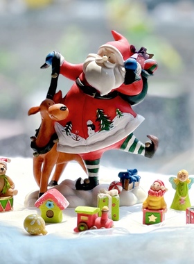 树脂老货圣诞老人麋鹿节日摆件