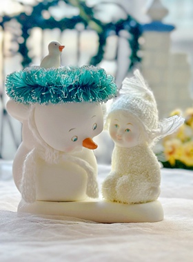 陶瓷雪娃雪宝小鸟场景工艺品