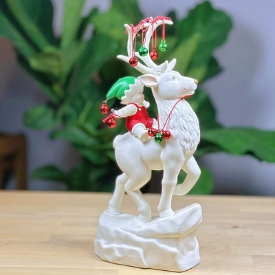 雪娃骑鹿彩色铃铛鹿角创意摆件