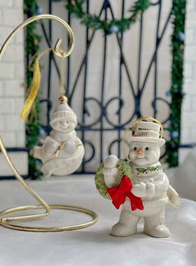 陶瓷雪人圣诞花环挂摆件节日装饰