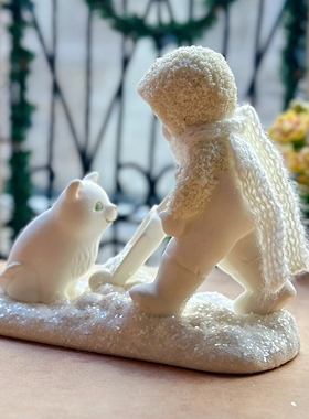 56陶瓷雪娃猫咪动物铲雪工艺品