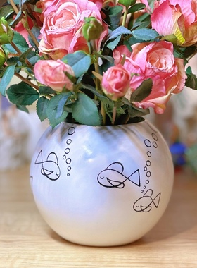 白色鱼圆花瓶水培花插花盆家居