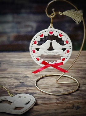 陶瓷镂空红丝带圣诞节家居车挂