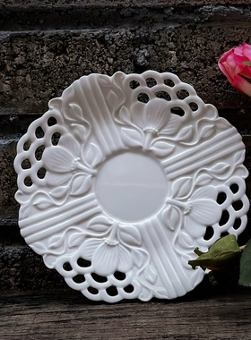 出口陶瓷白色镂空浮雕蛋糕餐盘